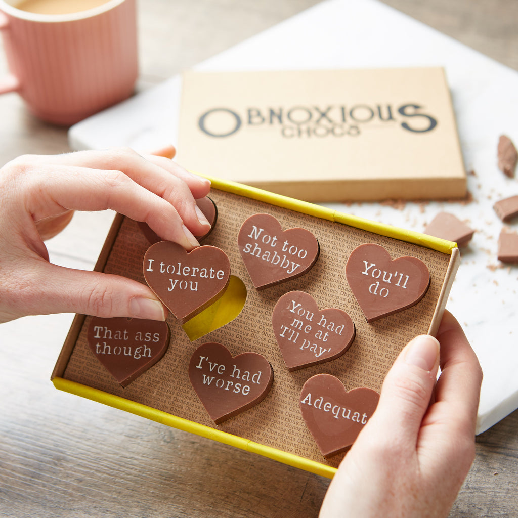 Our distinctive cheeky boxes of Obnoxious Chocolates make the perfect fun gift for all occasions