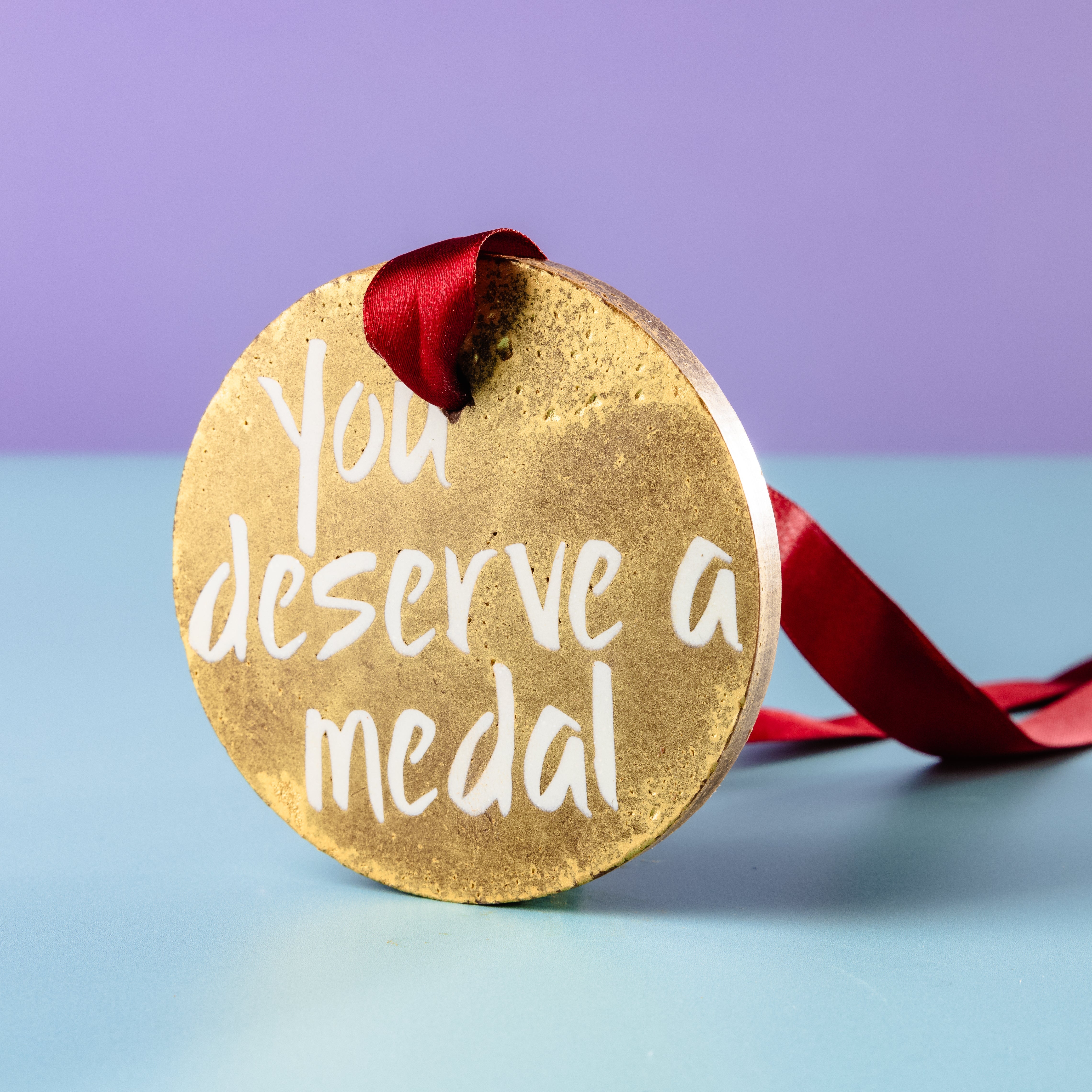 Chocolate gold medals with ribbons