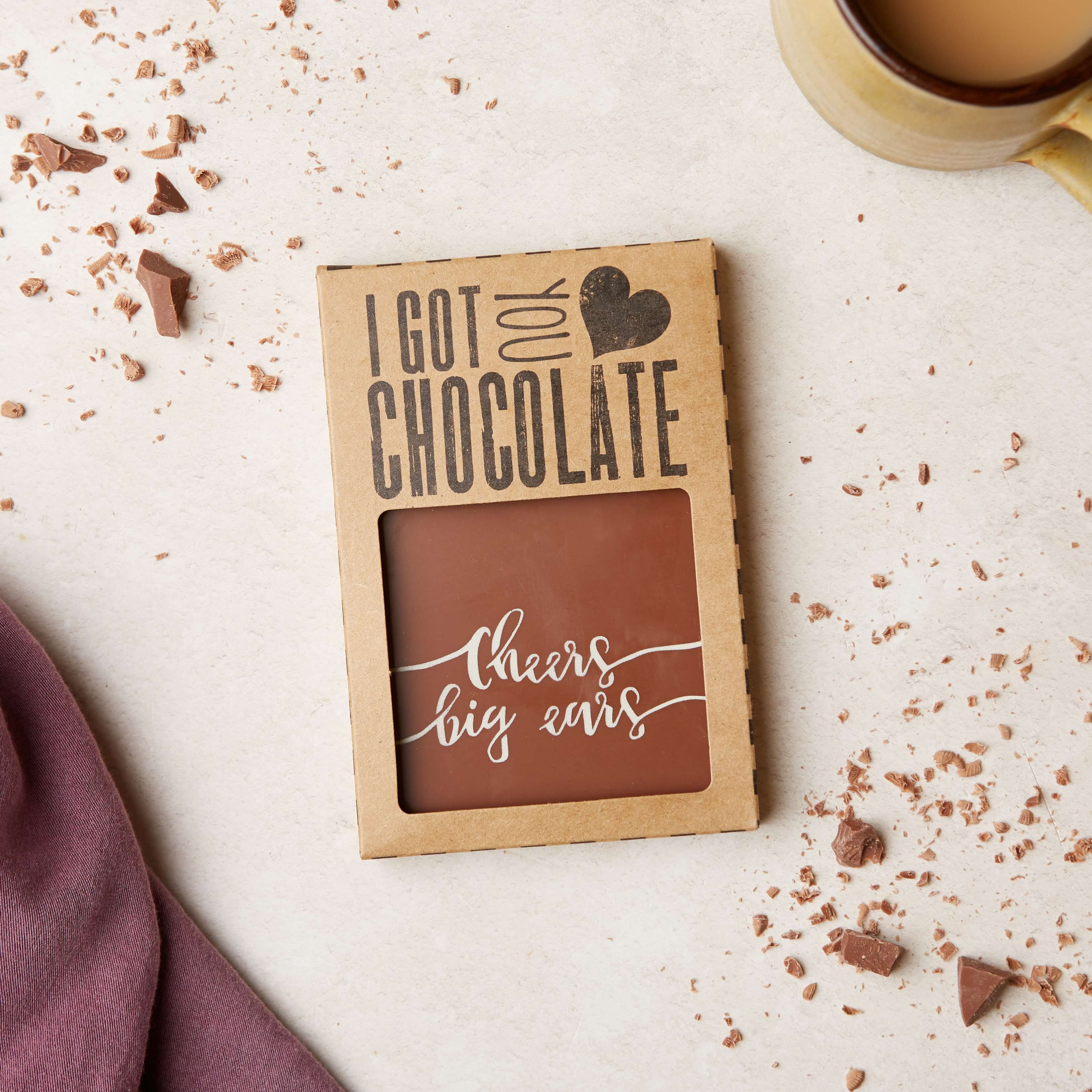 ‘Cheers Big Ears’ chocolate bar in our I Got You Chocolate packaging—funny and unusual thank you gift that’s ready to give straight away.