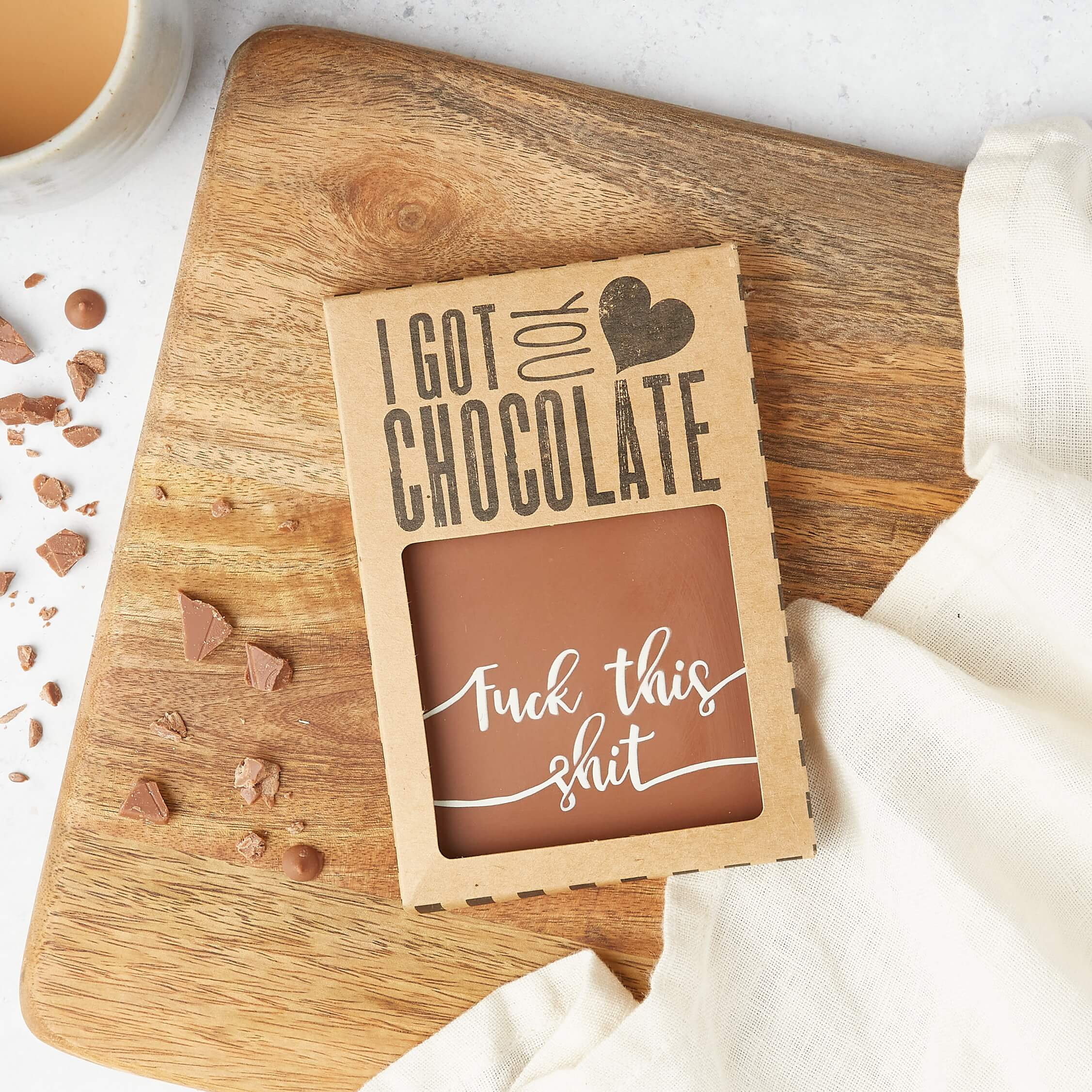 Fuck This Shit Gift - The full chocolate bar in its packaging with the message clearly visible through the box – bold words, better chocolate.