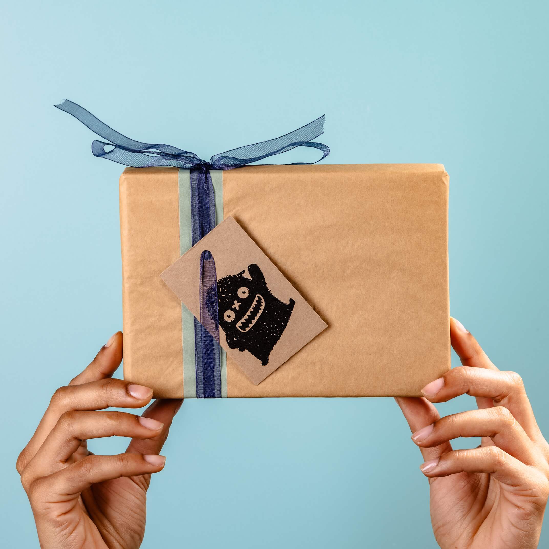 Beautifully wrapped chocolate gift with monster tag – Our custom-designed gift wrap with a monster gift tag ensures your chocolate gift is thoughtful, high quality, and ready to send.
