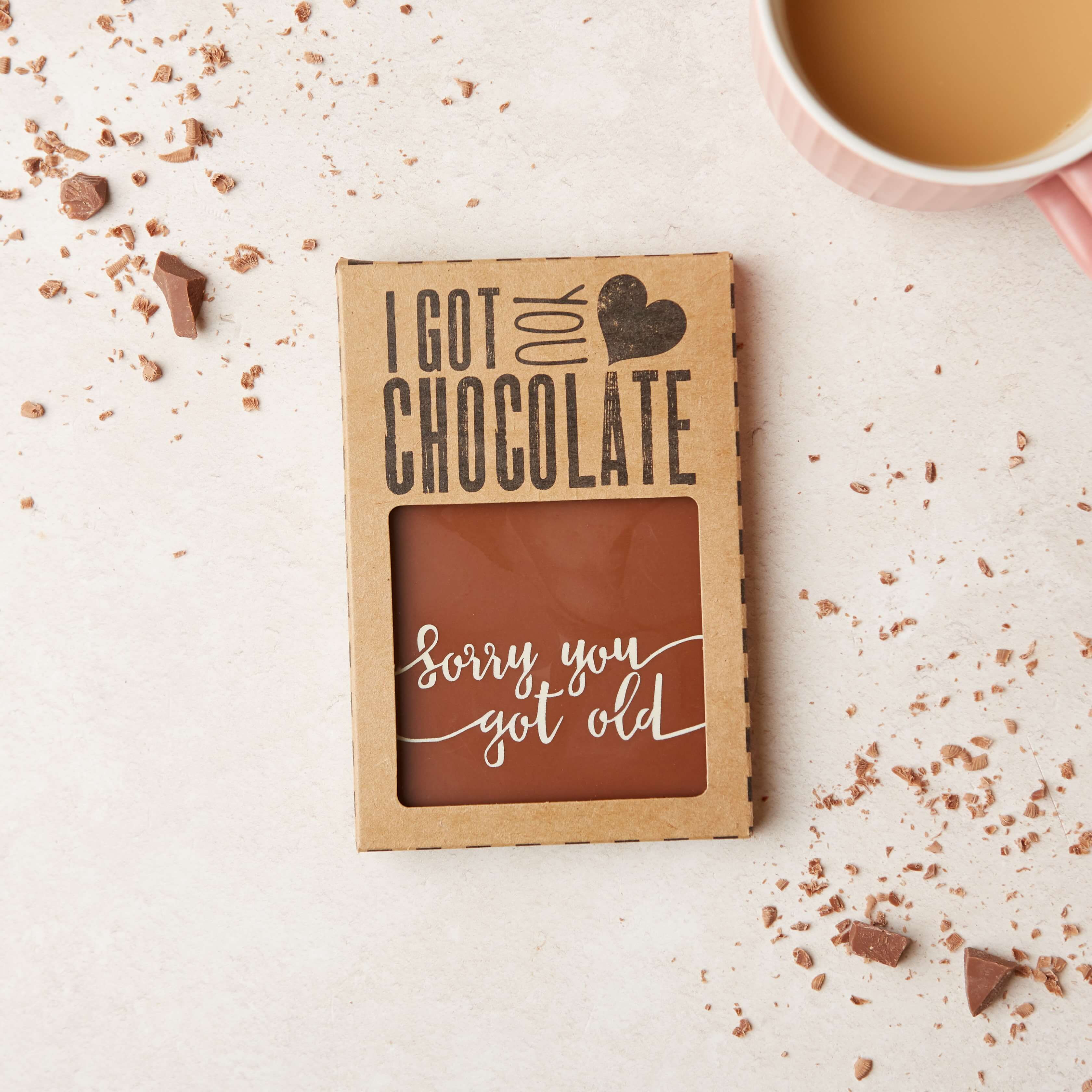 Sarcastic Presents - Boxed ‘Sorry you got old’ chocolate bar in our I Got You Chocolate packaging—funny, delicious, and ready to gift with zero effort.