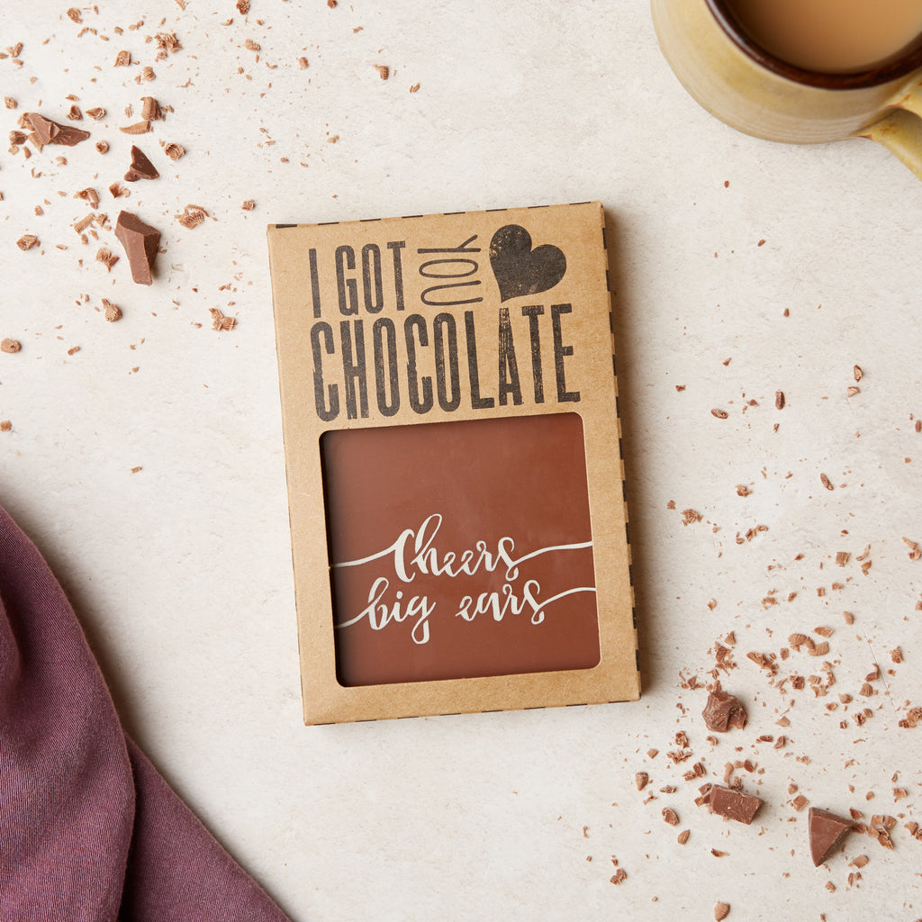 'Cheers Big Ears' thank you chocolate gift presented in 'I got you chocolate' gift packaging